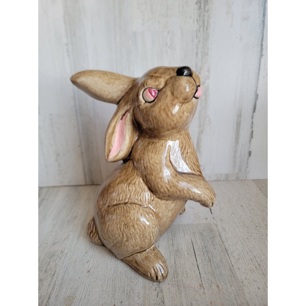 Vintage brown ceramic Easter rabbit red-eyed spring home decor bunny cute